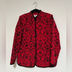 Susan Graver Red/Black Mandarin Jacket Size Small Holiday Classic
